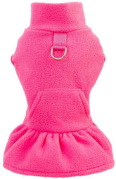 KUTKUT Turtleneck Dog Sweater for Small Dog Cat Girl, Fall Dog Sweater Dress with Pocket D-Ring, Puppy Sweater Fleece Dog Dress with Harness, Dog Dress Pet Clothes - kutkutstyle